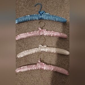 Vintage Satin Padded Lingerie Intimates Hangers Pink Blue Ivory Set Of 4